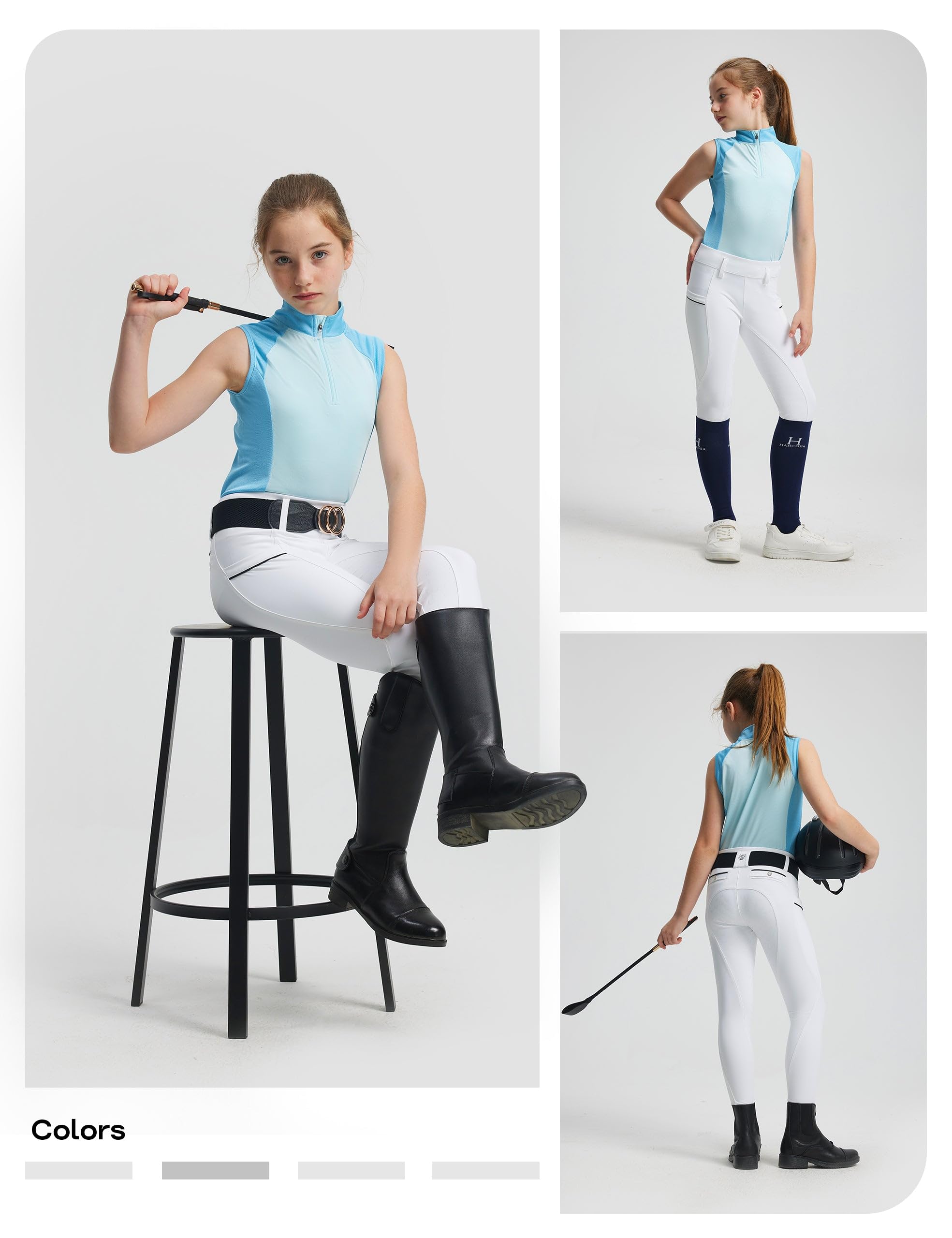 FitsT4 Sports Pantaloni da equitazione per ragazze Pantaloni da equitazione in silicone per ragazze Pantaloni da equitazione elasticizzati per bambini Pantaloni da equitazione con tasche