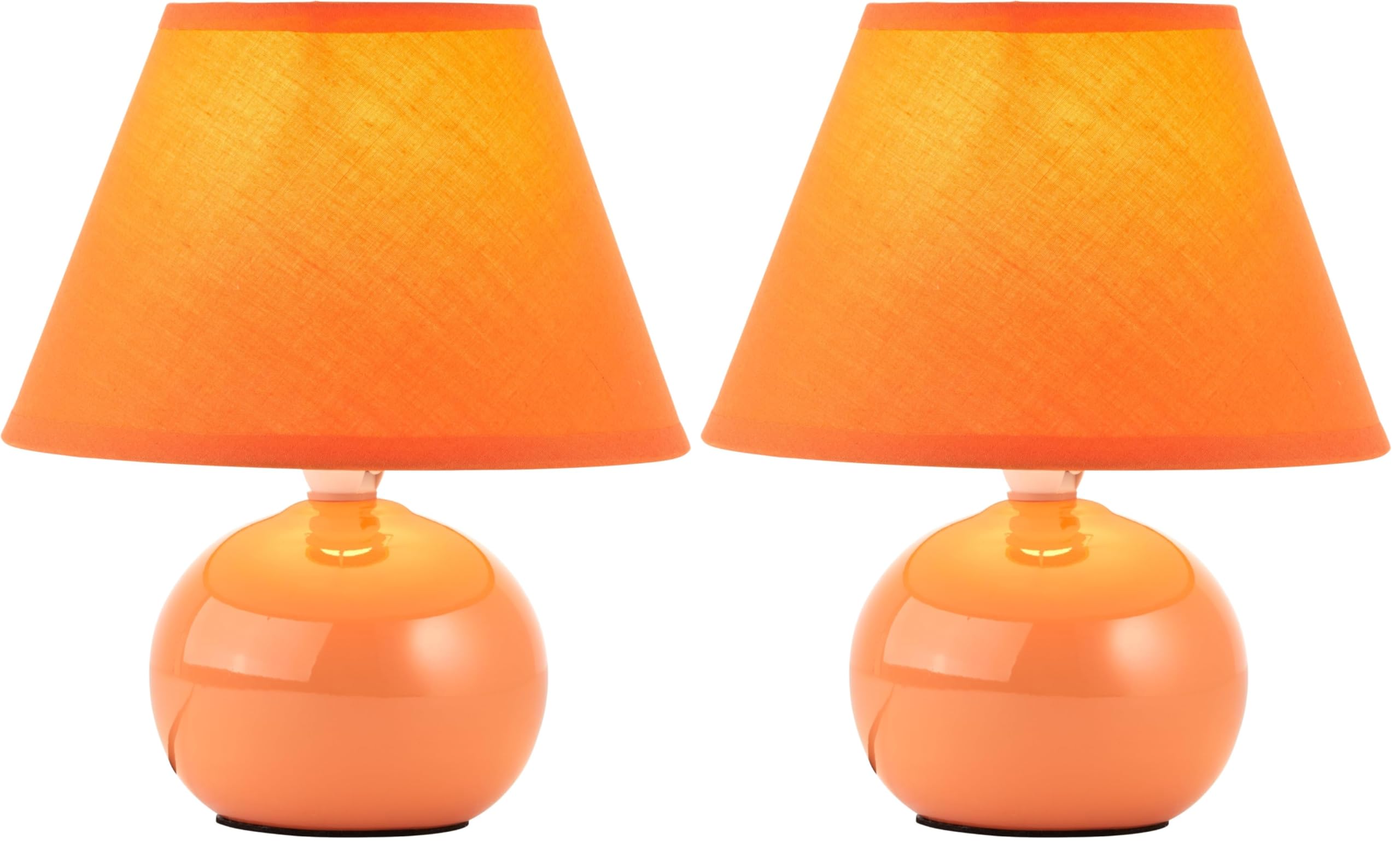Brilliant Primo Tischleuchte – stilvolle Tischlampe mit Stoffschirm – kleine Tischleuchte für Nachttisch, Schlafzimmer & Wohnzimmer – E14-Fassung und Schalter – orange, Pfirsich (Packung mit 2)