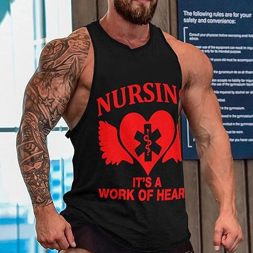 Miniatura 2 de Nursing Angel Heart Men's Tank Tops Print Sleeveless Shirts Workout Gym Muscle T Shirts Tee Tops