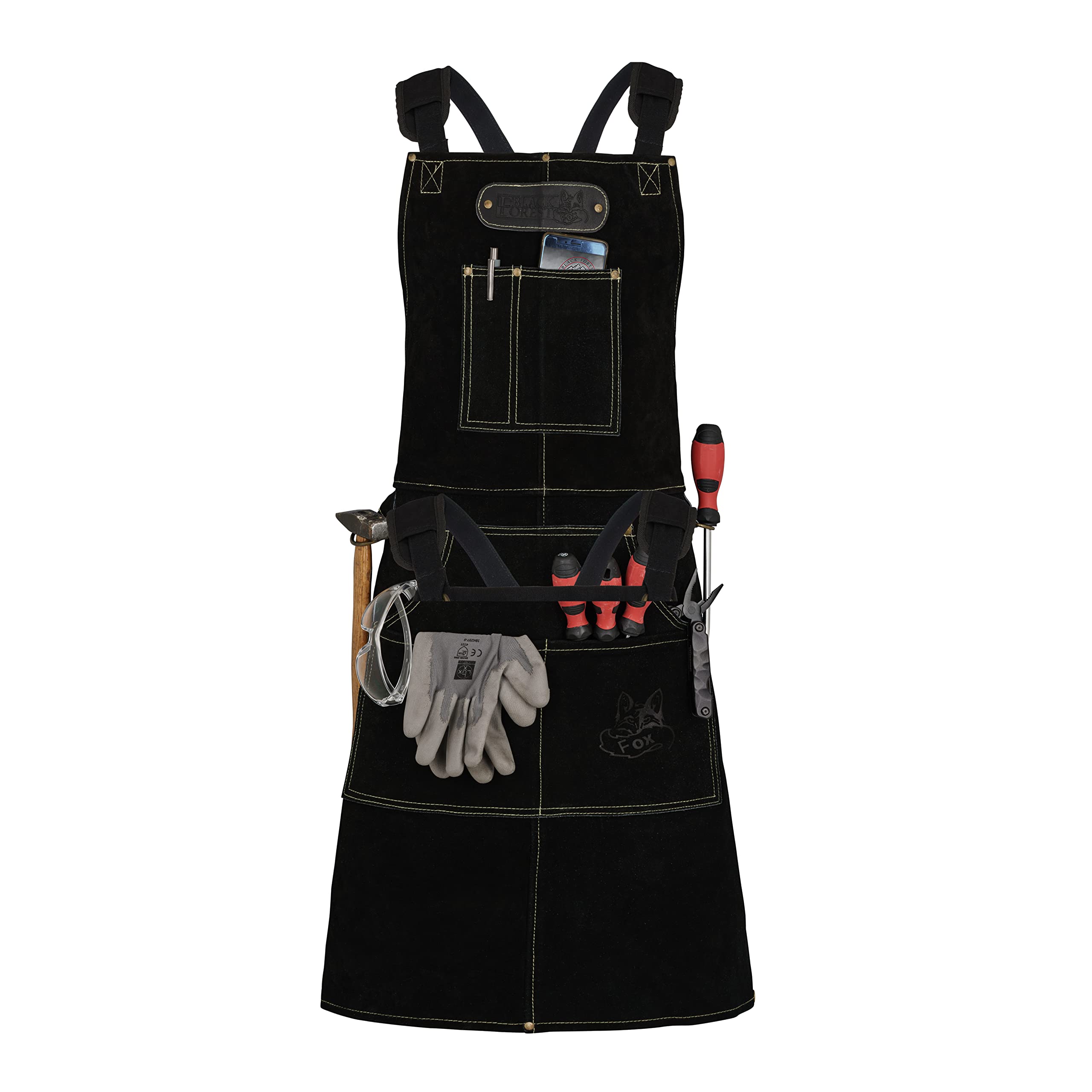 Tablier de soudeur Rough - En cuir de buffle sauvage - Pour barbecue, restauration, barista, cuisine - 61 x 94 cm - Variable de M à XXL en 3 couleurs - Noir - Taille Unique