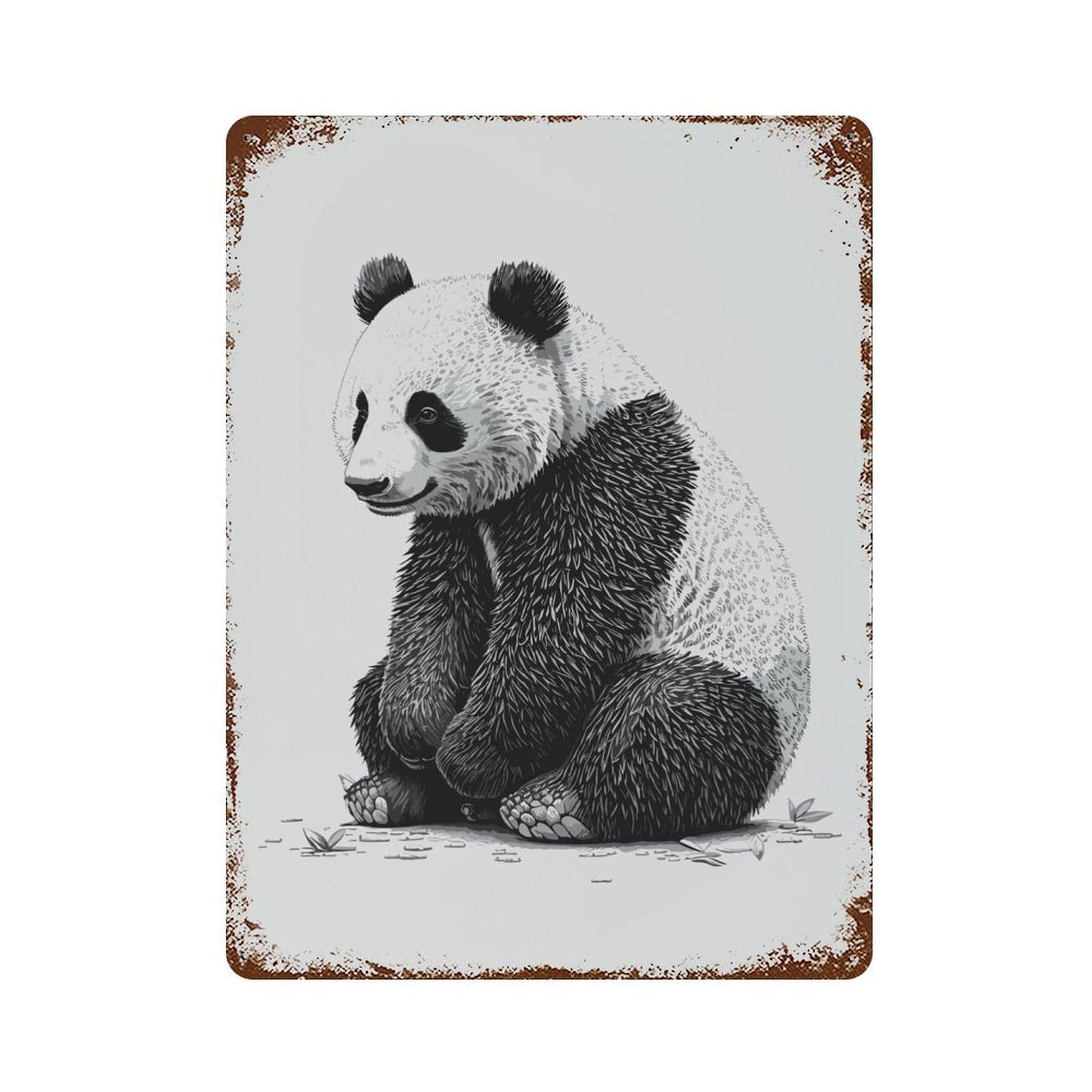 Rust Effect Black And White Panda Rustic Tin Plaque 15.7"x11.8", Decorative Metal Wall Art for Farmhouse, Kitchen And Entryway Decor