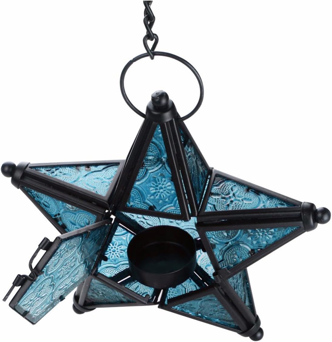 Morocco Metal Star Glass Lantern Wall Hanging Candle Holder for Decorative Wedding Party Home Decoration Birthday Party (Yellow)