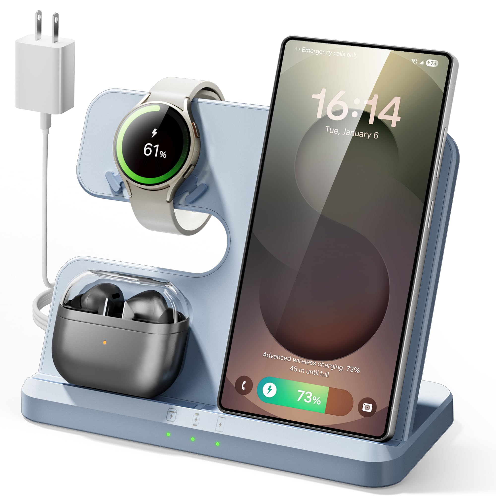 Photo 1 of Wireless Charging Station for Samsung, 3 in 1 Charging Dock for Galaxy S25 Ultra/S24/S23/Z Fold, Phone and Watch Charger for Samsung Watch Galaxy 8/7/6/5, Galaxy Buds 3/2/Pro