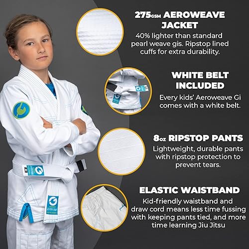 Miniatura 3 de Gold BJJ Jiu Jitsu Gi para niños (cinturón blanco incluido) Aeroweave ligero uniforme juvenil para niños y niñas