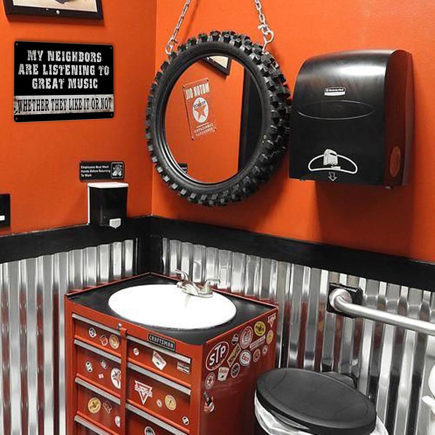 Man Cave Sign Funny Tin Signs Garage Signs For Men Vintage Metal Bar Signs Outdoor Patio Wall Decor My Neighbors Are Listening To Great Music Sign Garage Door Decorations Gift 8x12 Inch - Image 7