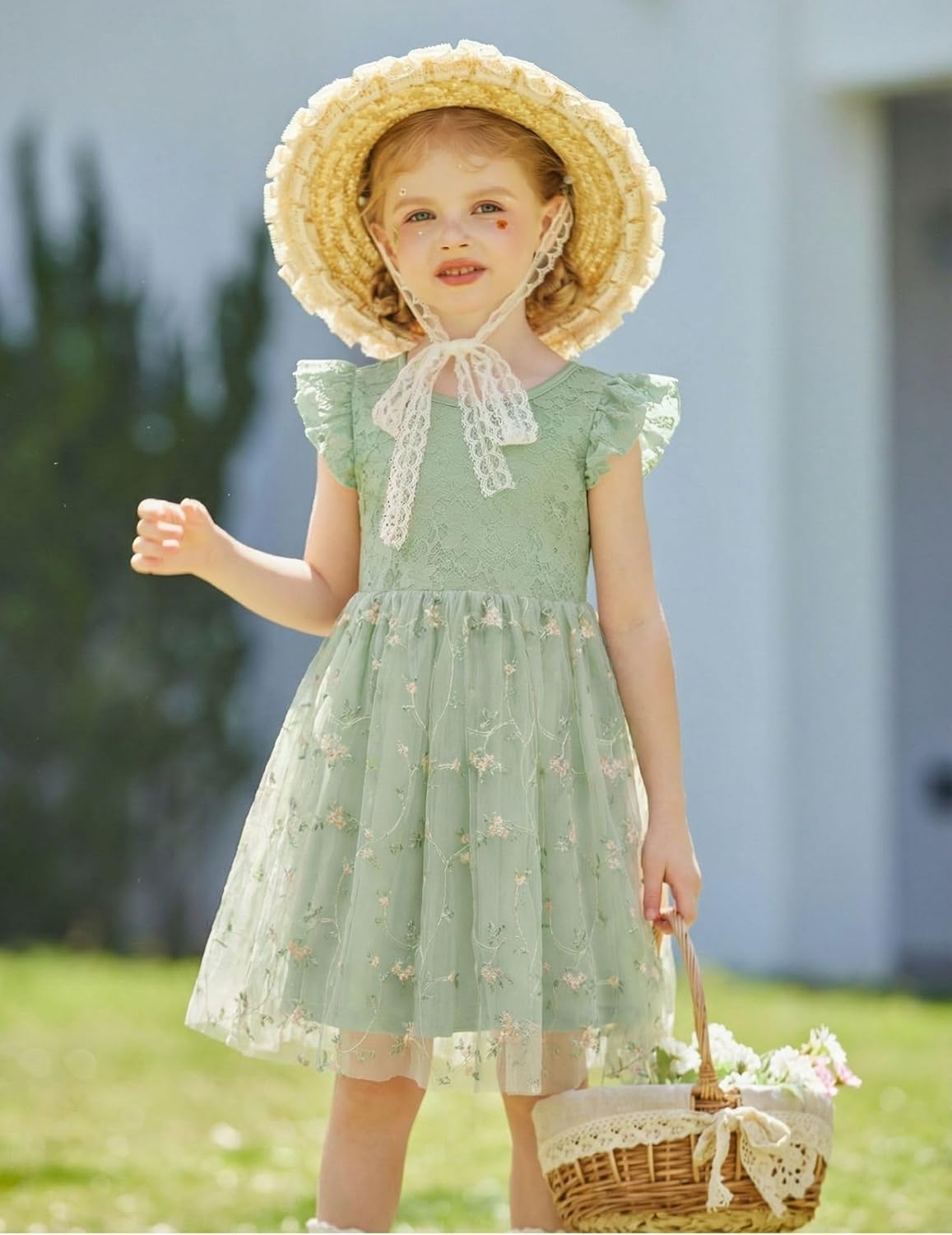Arshiner Toddler Lace Tutu Dresses Ruffle Sleeve 3 Layers Tulle Flower Wedding Birthday Summer Little Girls Dress