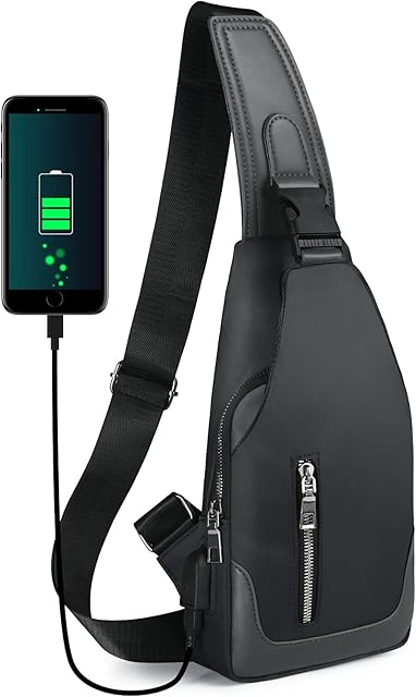 Aucuu Sling Bag, Shoulder Bag, Chest Bag with USB Charging Port, Men Women Lightweight Crossbody For Hiking,Cycling, Traveling,Shopping