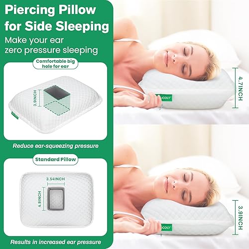 Miniatura 2 de COLICOLY Almohada de perforación de oreja con agujeros para dolor de oído CNH para dormir de lado, almohada de espuma viscoelástica para piercings