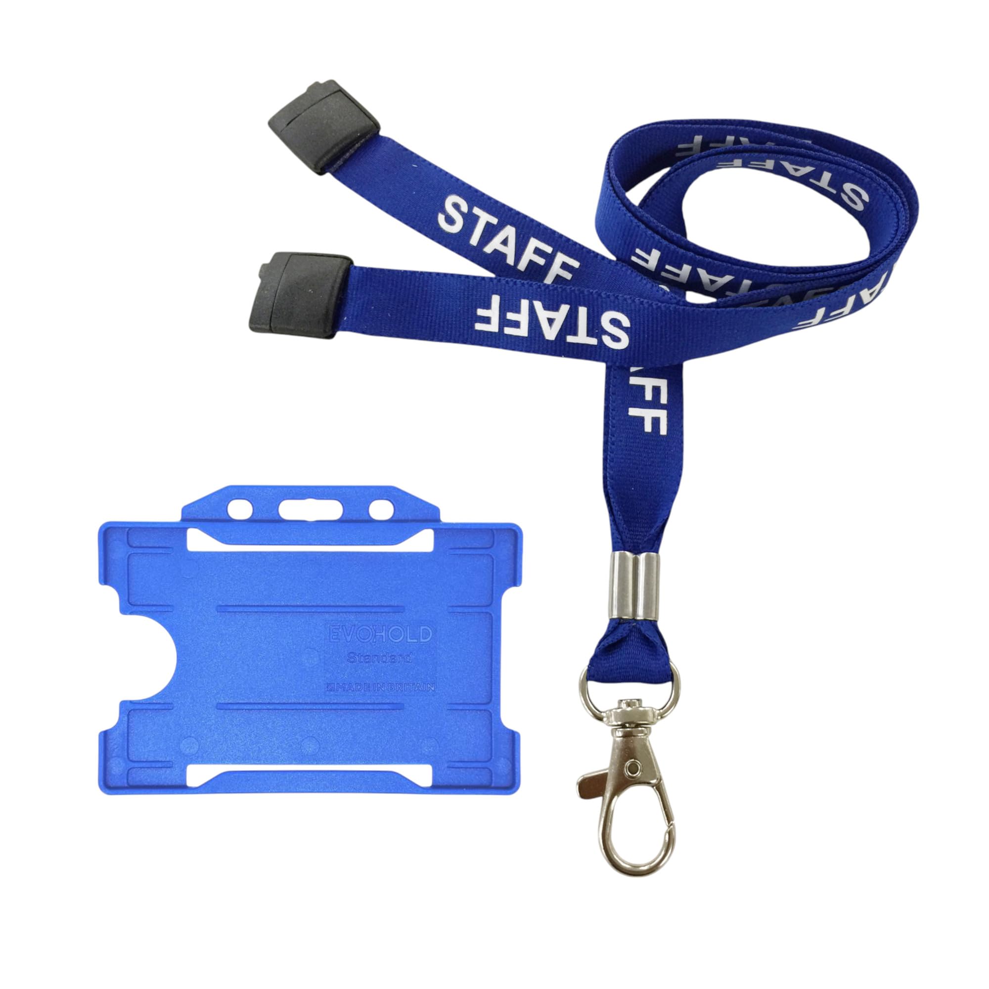Customcard Ltd Staff Lanyard Blue and Single-Sided ID Badge Holder - Single Safety Break & Metal Clip -Ideal for School, Office, Events - Secure Lanyard Staff Badge Holder with Card Slot (Pack of 25)