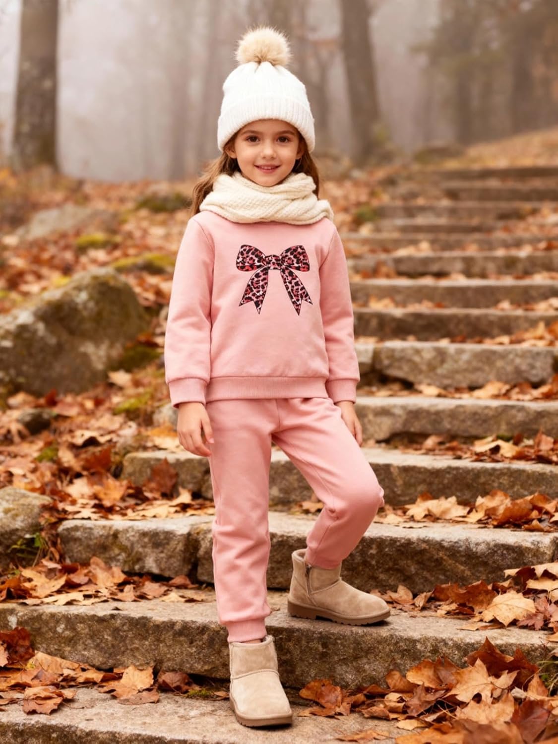 ESHOO Toddler Girl Clothes 2 Piece Leopard Outfits Long Sleeve Sweatshirt Pants Tracksuit Fall Winter Clothing Set 2-7T - Image 2