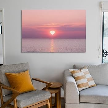 Amazon.co.jp: ピンクハート 太陽 海 夕焼け 風景 ヴィンテージ