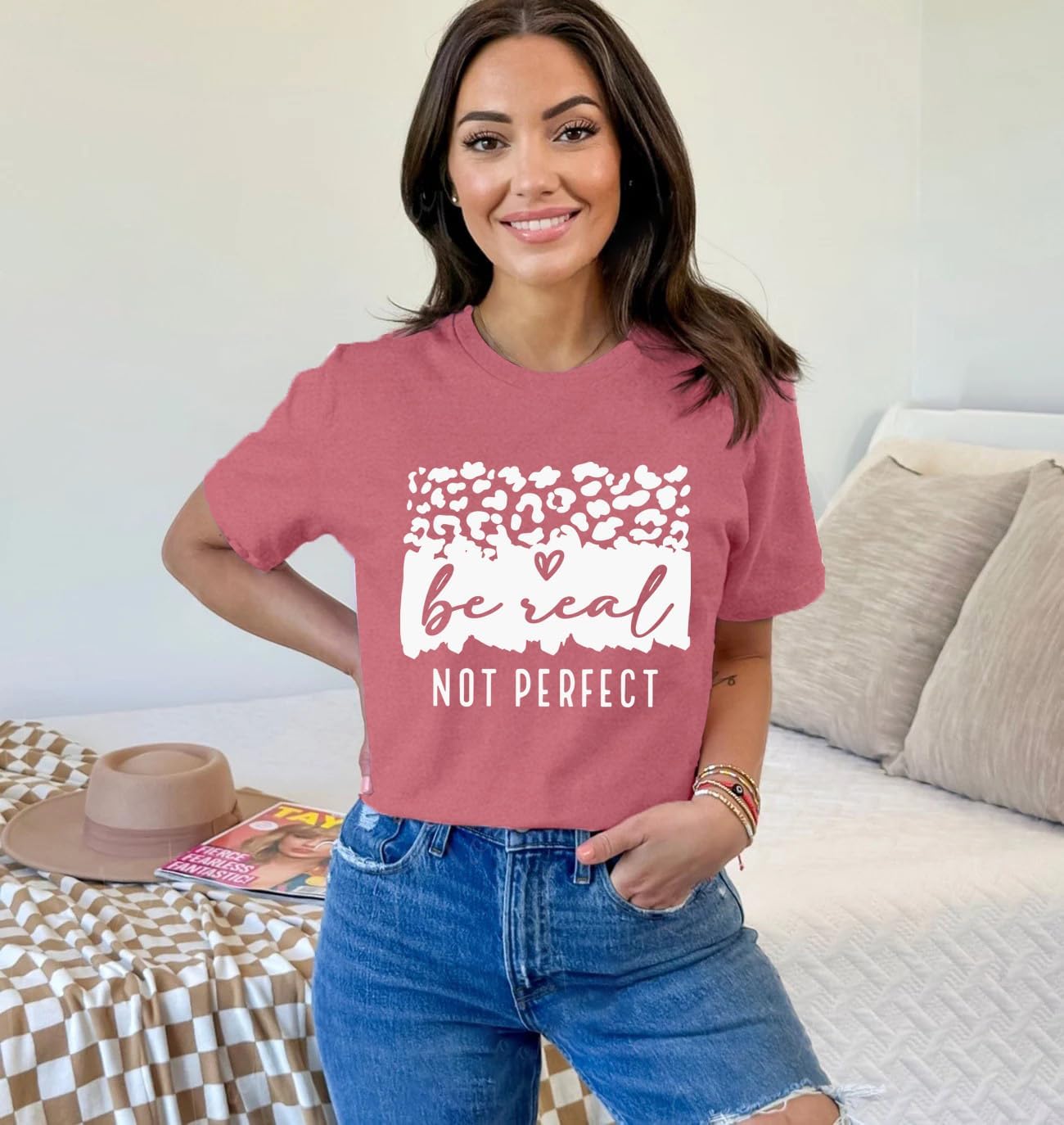 Kindness Shirt for Women Be Real Not Perfect T-Shirt Inspirational Positive Tee Tops - Image 2