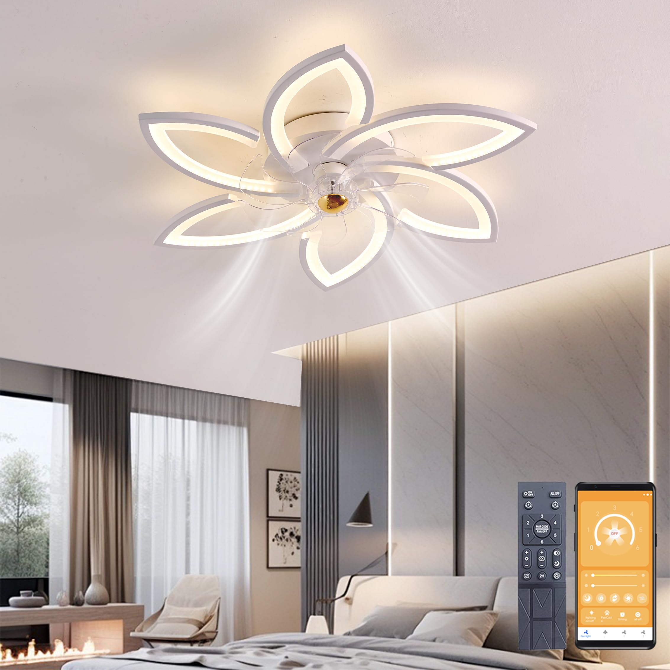 NIORSUN Ventilatore A Soffitto Con Luci LED 20 Pollici – Basso Profilo, Regolabile Con Telecomando, 6 Velocità E Temperatura Colore Variabile (3000K-6000K) - 4