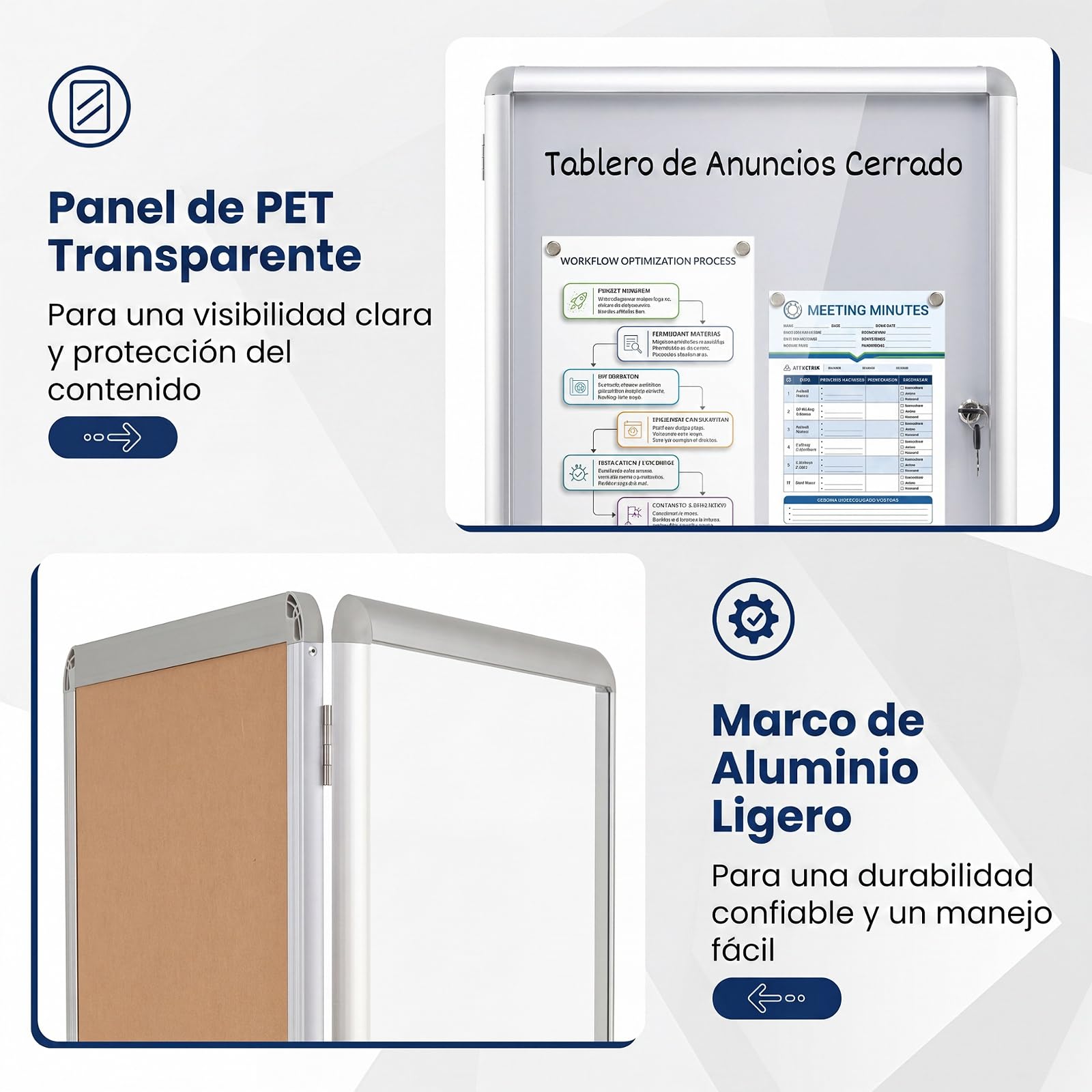 COSTWAY Tablón de Anuncios con 2 Llaves para 4 Hojas A4, Aluminio | Vertical/Horizontal, Boletín de Anuncios con Pizarra Blanca Magnética, Interior Oficina