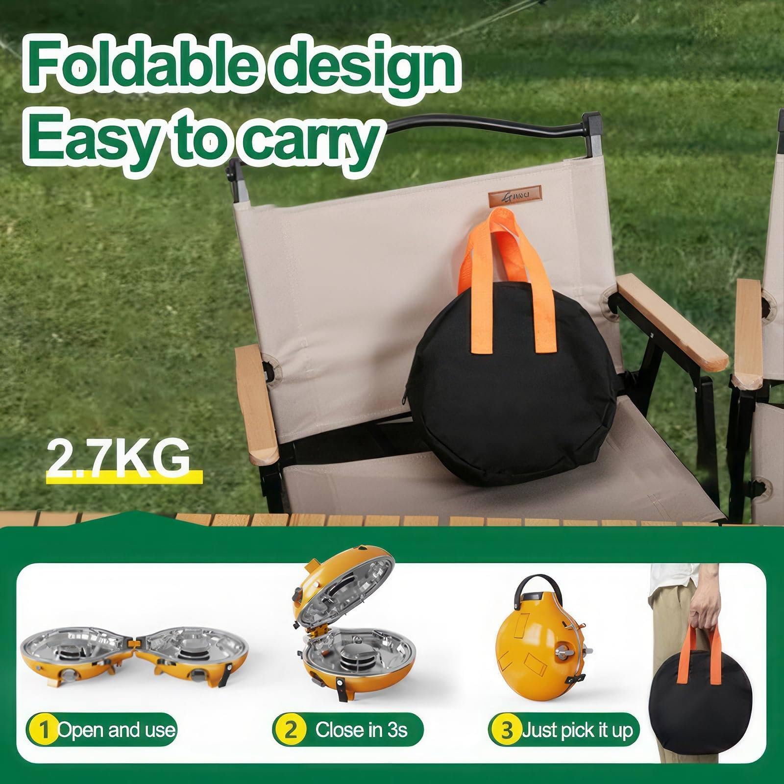 Estufa de camping portátil de gas de 17000 BTU con 2 quemadores ajustables e encendido piezoeléctrico, cocina al aire libre para senderismo, senderismo, picnic, fácil de usar, diseño ligero