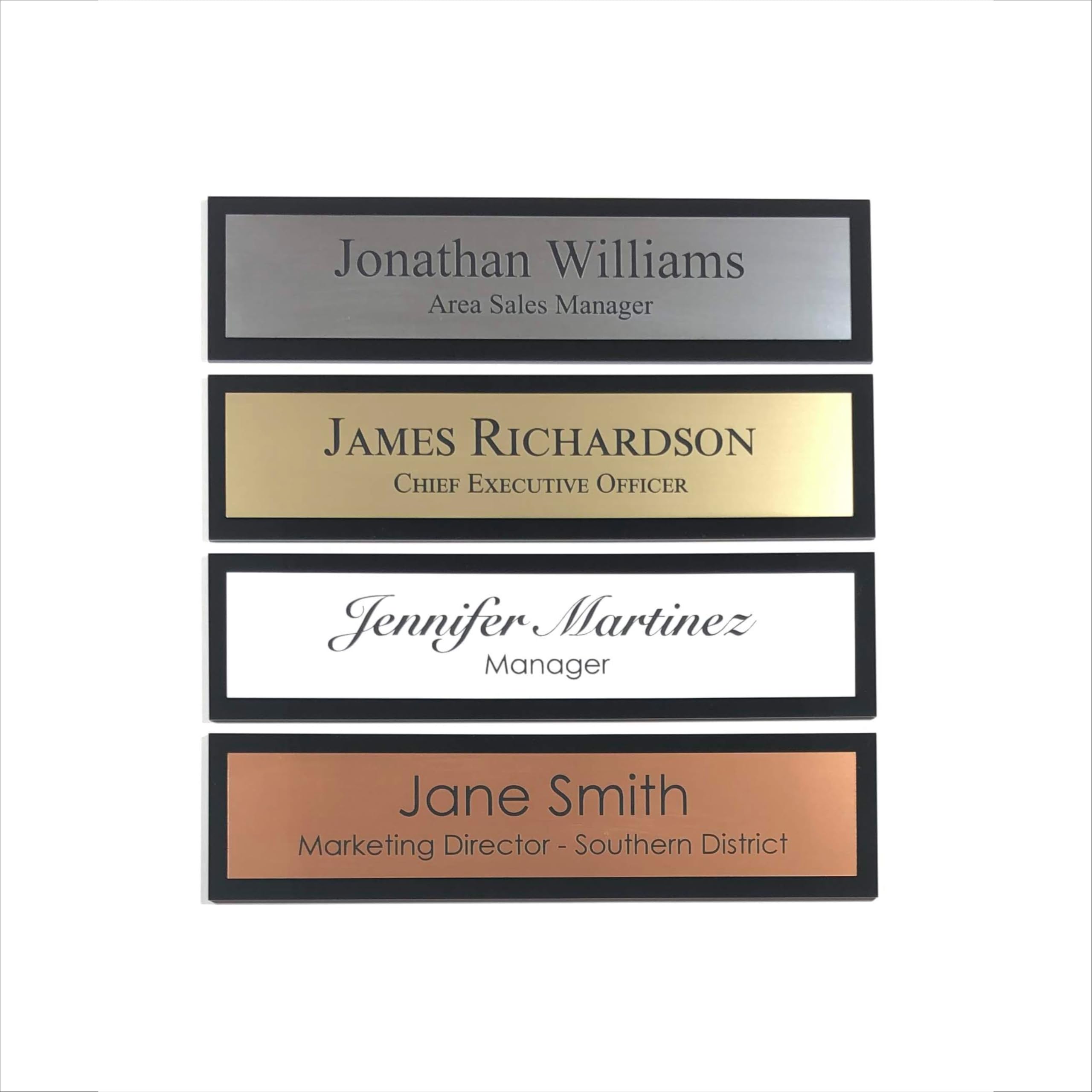 Two-Tone Executive Door Sign – Personalized 2x8 Laser Engraved Name Plate for Business Office Airbnb – Tape or Magnetic Attachment – 21 Color Options