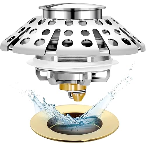Anlige Bathtub Drain Plug,Pop Up Tub Drain Stopper and Cover with Shower Drain Hair Catcher Strainer,Replaces Universal Bath Lift and Turn,Tip-Toe and Trip Lever drains,Brass and Chrome Process