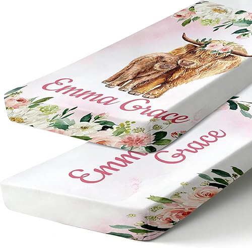 Sábana bajera personalizada para cuna de 2 piezas con nombre, sábanas de colchón para cuna para bebés, niños y niñas, mini cuarto de bebé, sábana de