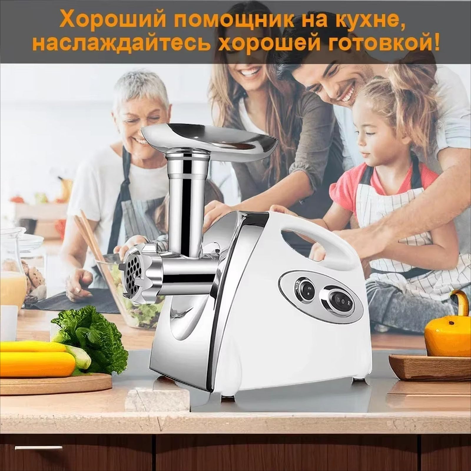 Elektryczna maszynka do mielenia mięsa, maks. 2800 W, mocna, wytrzymała, maszynka do mielenia mięsa i kiełbasy z 3 płytkami tnącymi do użytku w domowej kuchni (biała)