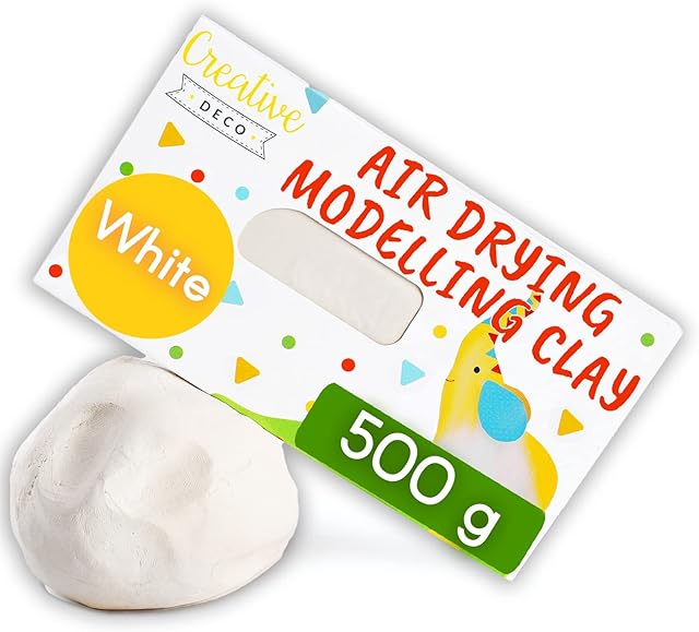 Creative Deco Air Dry Clay | 500g White Clay | Air Drying Clay Perfect Modelling Clay for Kids, Adult, Teenagers and Artist in Craft & DIY Projects | Self-Hardening & Non-Sticking Polymer Clay