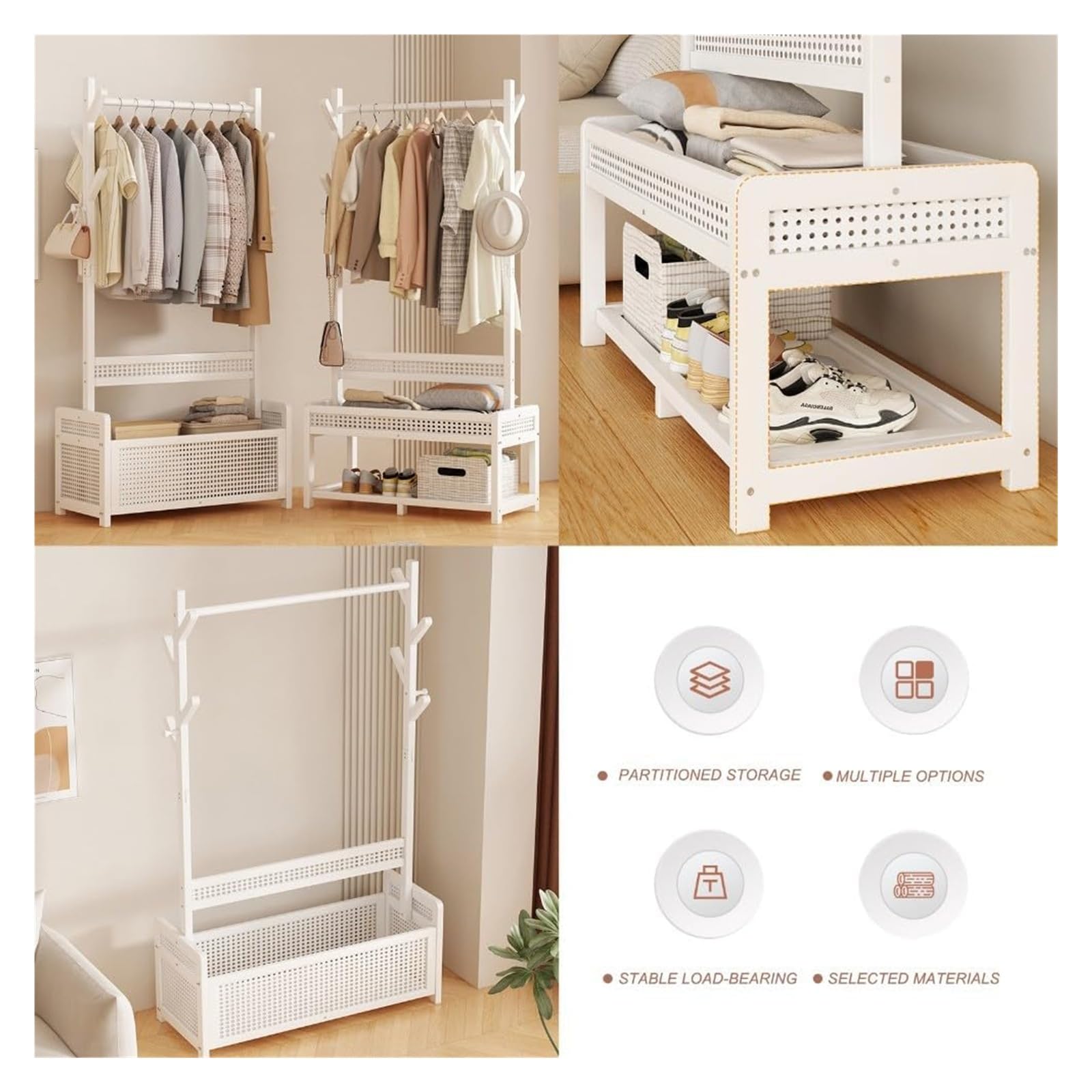 Appendiabiti autoportante con scarpiera, altezza 100 cm, per camera da letto, appendiabiti e scarpe, design moderno, mobile salvaspazio per ingresso