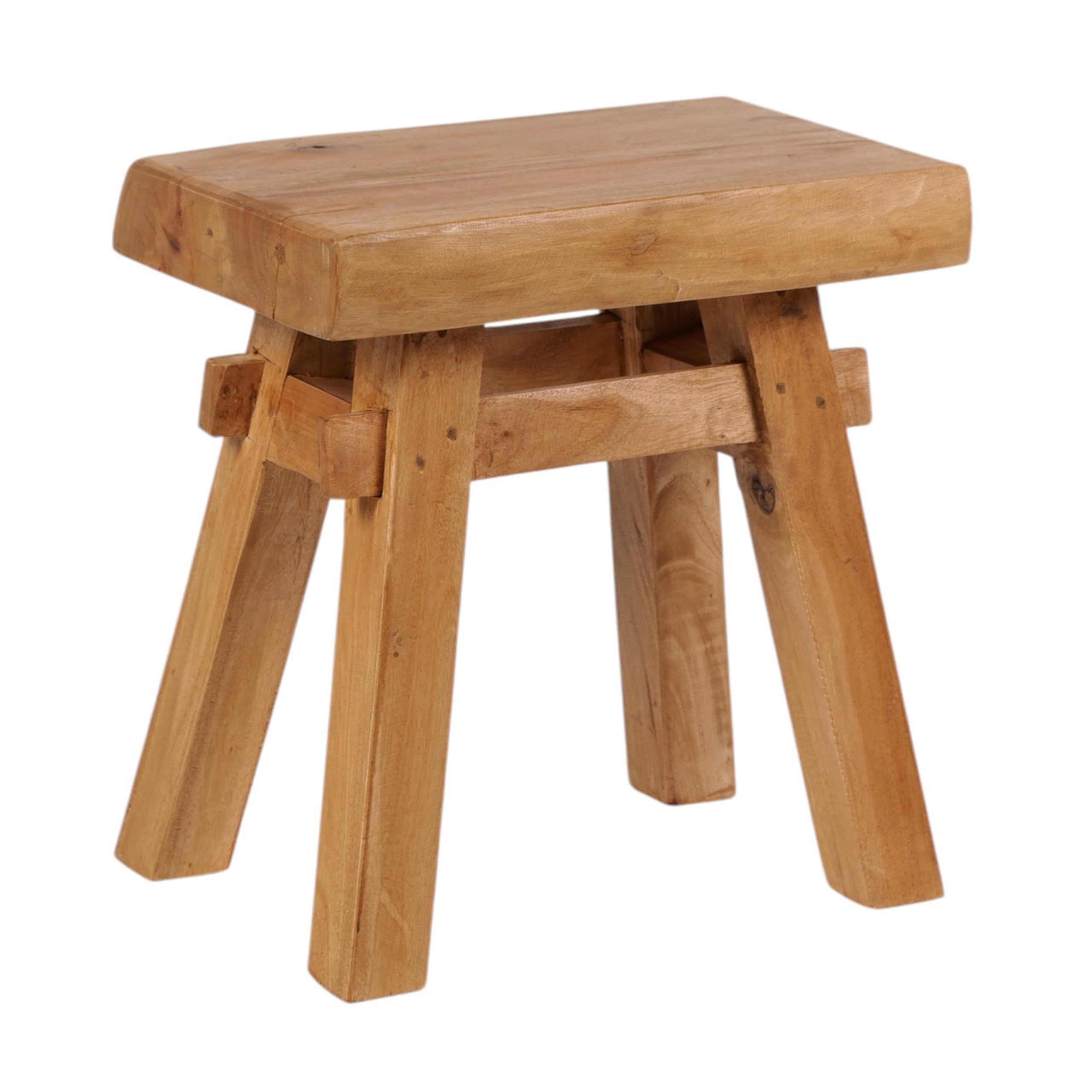 DESIGN DELIGHTS RUSTIKALER Holz HOCKER Vintage 40" | Recycling Hartholz, 43x45x27 cm (HxBxT) | Sitzhocker aus Massivholz, Schemel | Farbe: 08 honigfarben gewachst