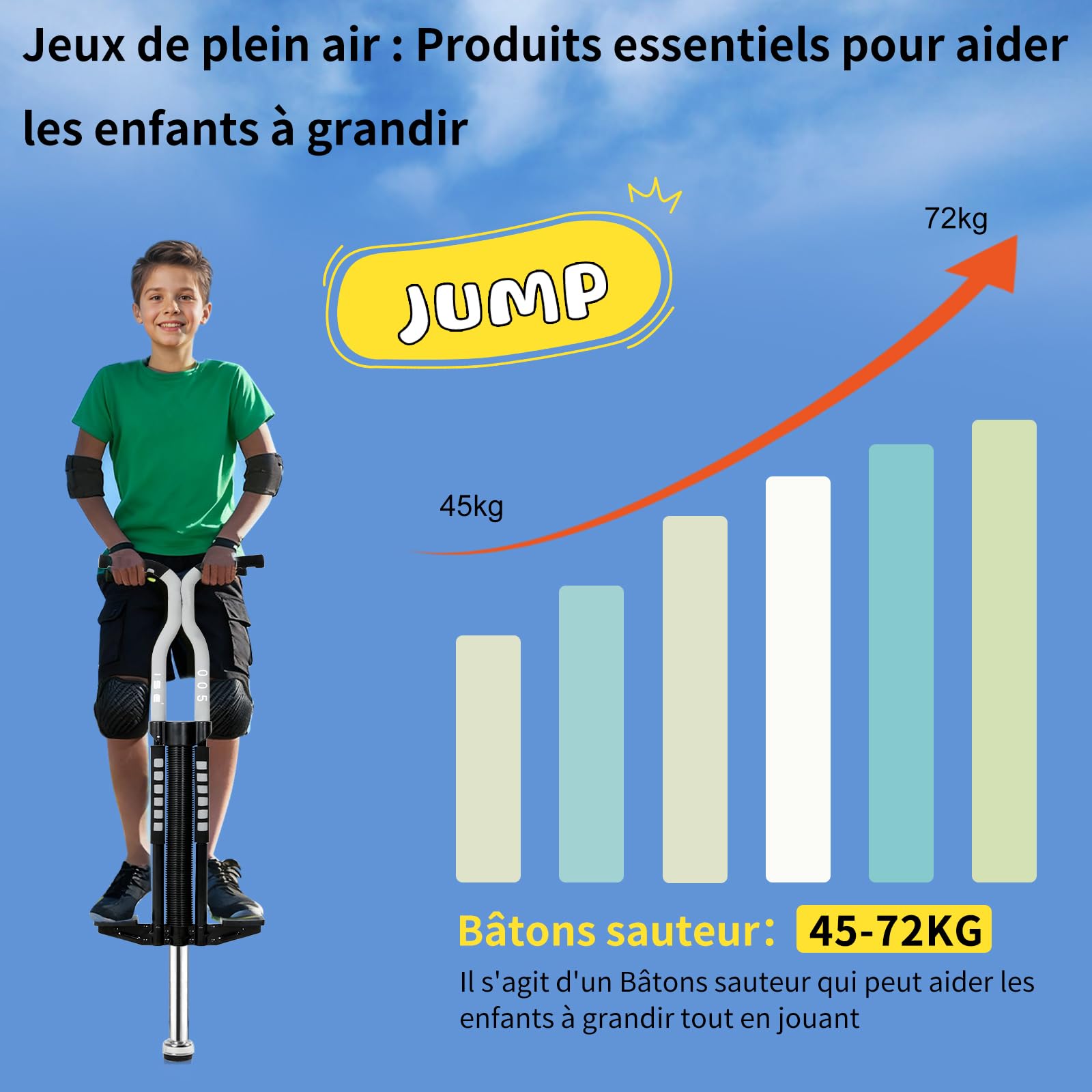 ISE Bâton Sauteur Enfant, Baton de Saut, Baton Sauteur Enfant, Jeux d'Extérieur, Divertissement Parents-Enfants et Jeux Amusants, Jouets d'Extérieur pour Enfants, SY-ST005 (Gris) Cadeaux de Fêtes