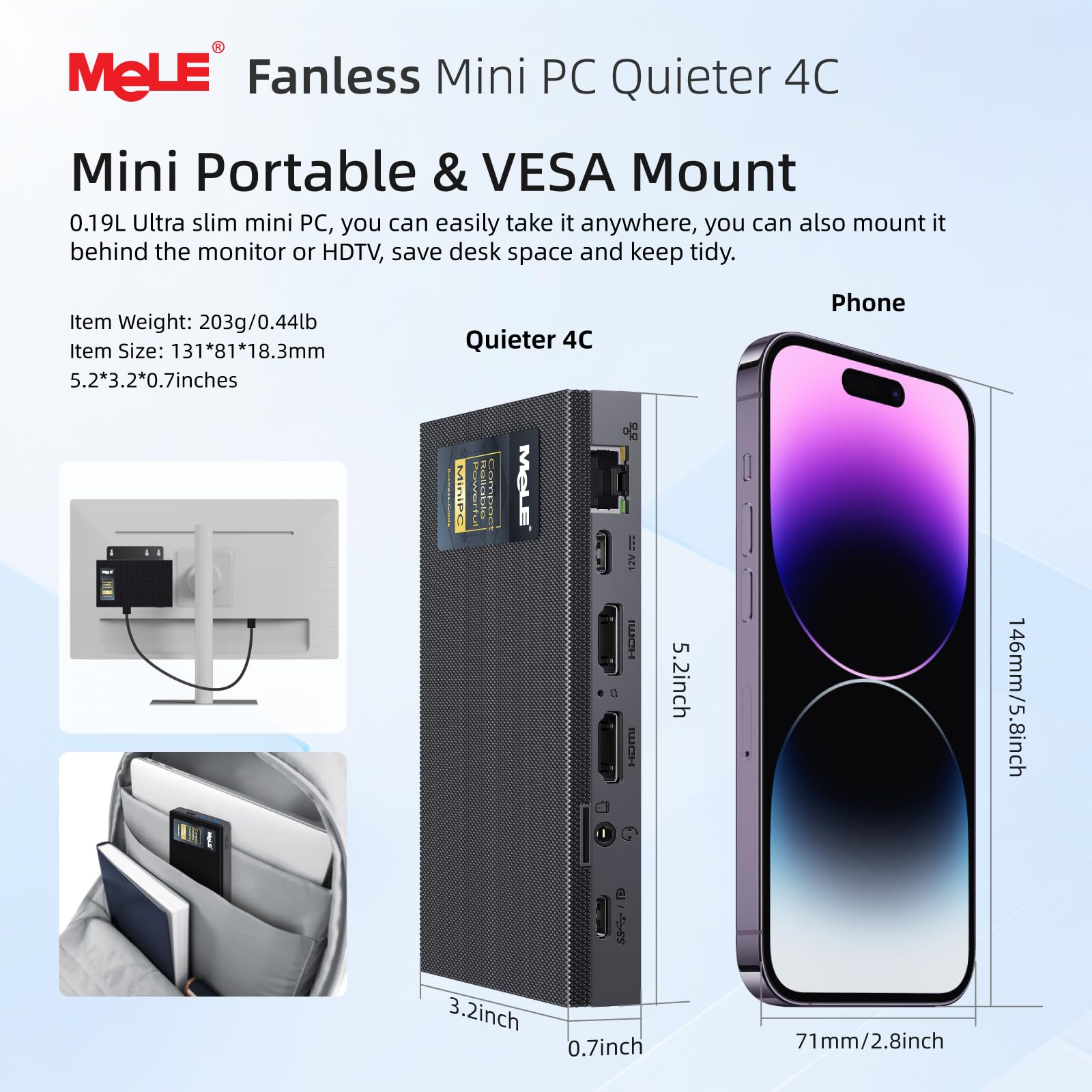 Amazon.com: MeLE Quieter4C Fanless N100 Mini PC 8GB LPDDR5 128GB