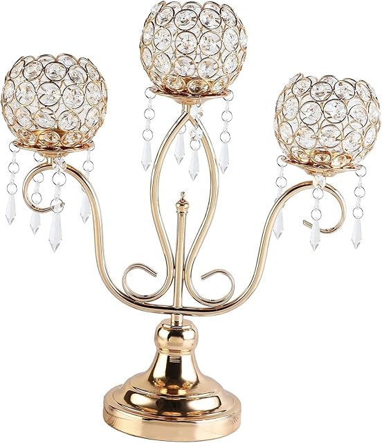 kowaku Crystal Candle Holder 3 Arms Tea Light Holders Candlestick Candelabra Candelabrum for Christmas Anniversary Party Wedding Banquet Decoration