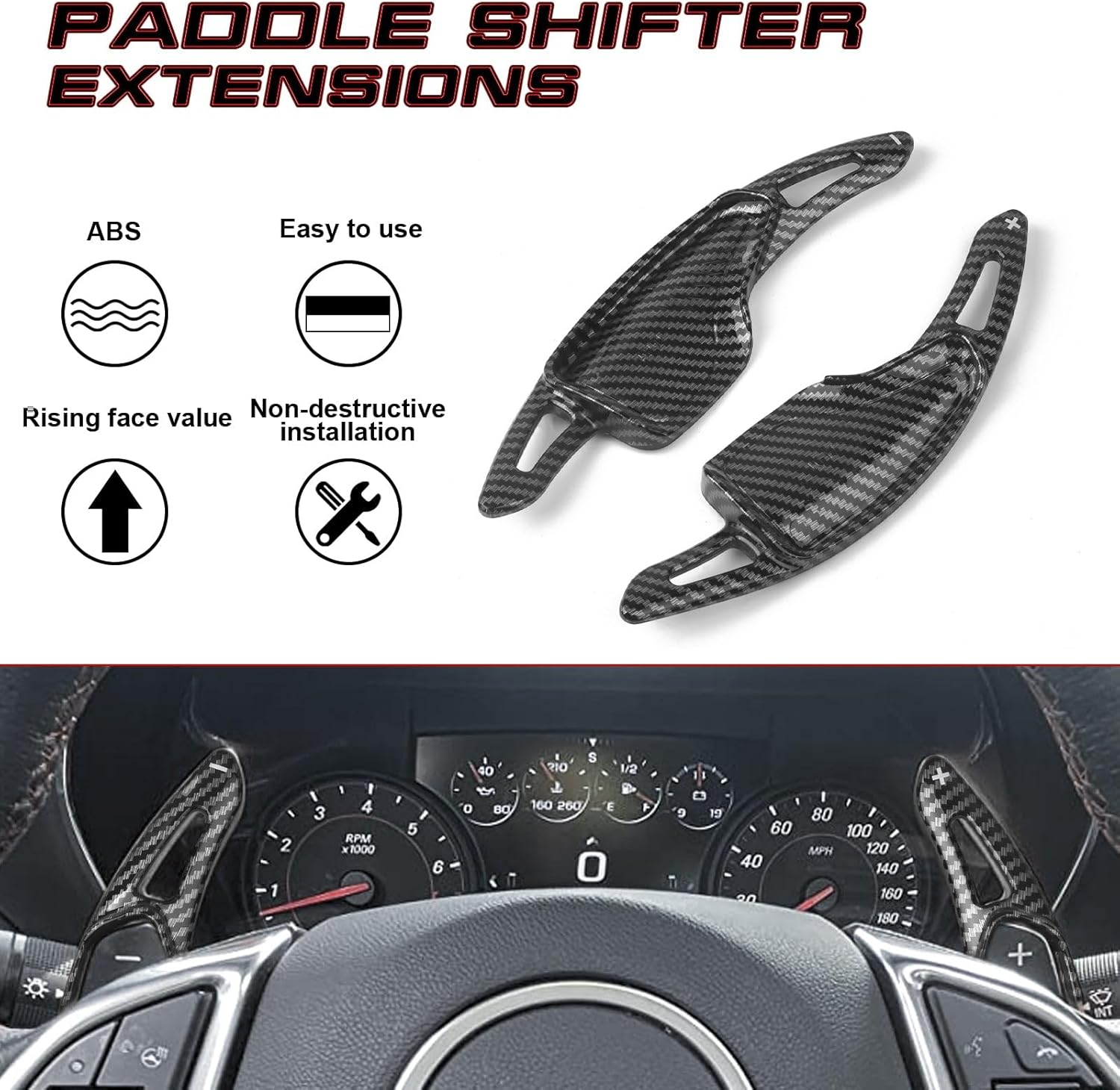 x xotic tech Carbon Fiber Pattern Paddle Shifter Extensions Cover Trim Compatible with Chevy C7 Corvette 2014-2019, Camaro 6th Gen 2016-2024 Interior Accessories