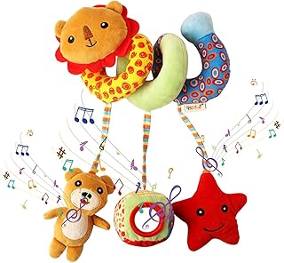 Brinquedos para bebê pendurados para chocalhos, brinquedos para cadeirinhas, brinquedos para bebês em espiral para bebês, brinquedos suspensos para bebês em espiral, para cadeirinha de bebê, poste de carrinho de bebê, trilho de berço, alça de carrinho de compras, coruja série Leão / preto e branco