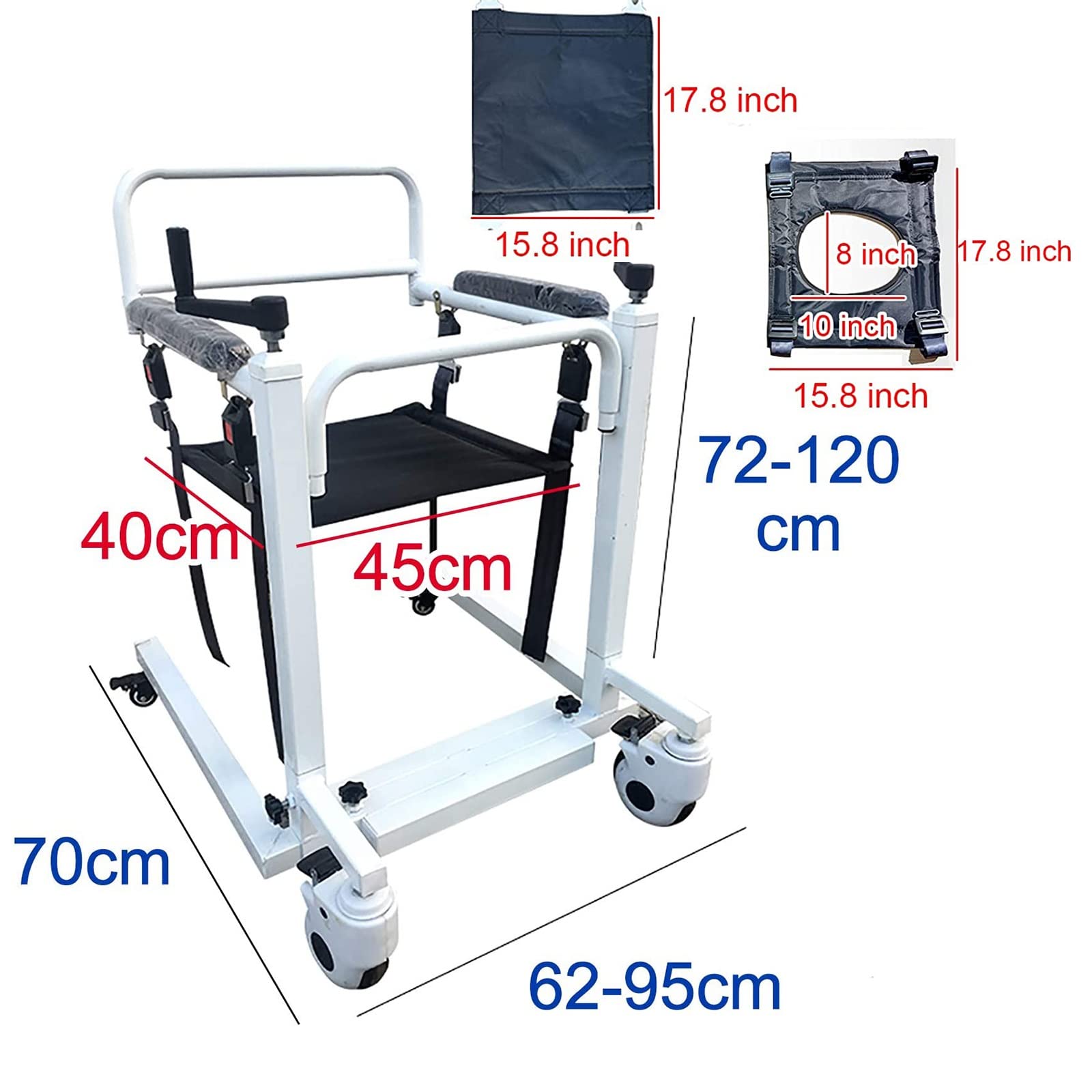 Home Grua Enfermos Sillas de Ruedas, Transporte enfermeria Silla Ducha Mayores con Asiento Blando y Asiento de Inodoro para Ancianos, autoservicio Silla de Transferencia discapacitados