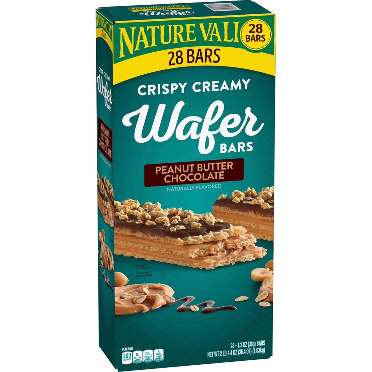 Natures-Valley Crispy Creamy Wafer Bars, Peanut Butter Chocolate Flavor, Individually Wrapped Snack Bars, Energy Snack, Lunch Box Friendly, Bulk Pack (28 Count), 36.4 OZ