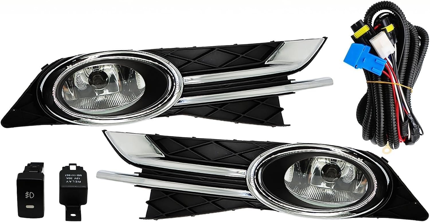 Fog Light Assembly Compatible with 2014-2017 Odyssey Van 4-Door Clear Lens Bumper Driving Lamps w/Switch Harness + Bulbs HO2592137 HO2593137