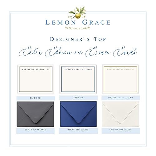 Miniatura 4 de Lemon Grace Co Personalized Mens Stationery Set, Professional Stationery Note Cards with Envelopes, Monogrammed Cards with Border and Name, Office