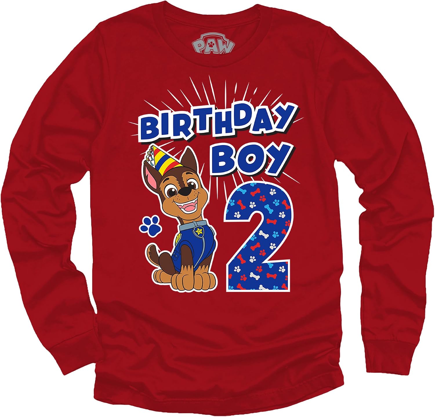 Paw Patrol Chase 2nd Birthday Long Sleeve T-Shirt - Gift for 2 Year Old Boys and Toddler Kids