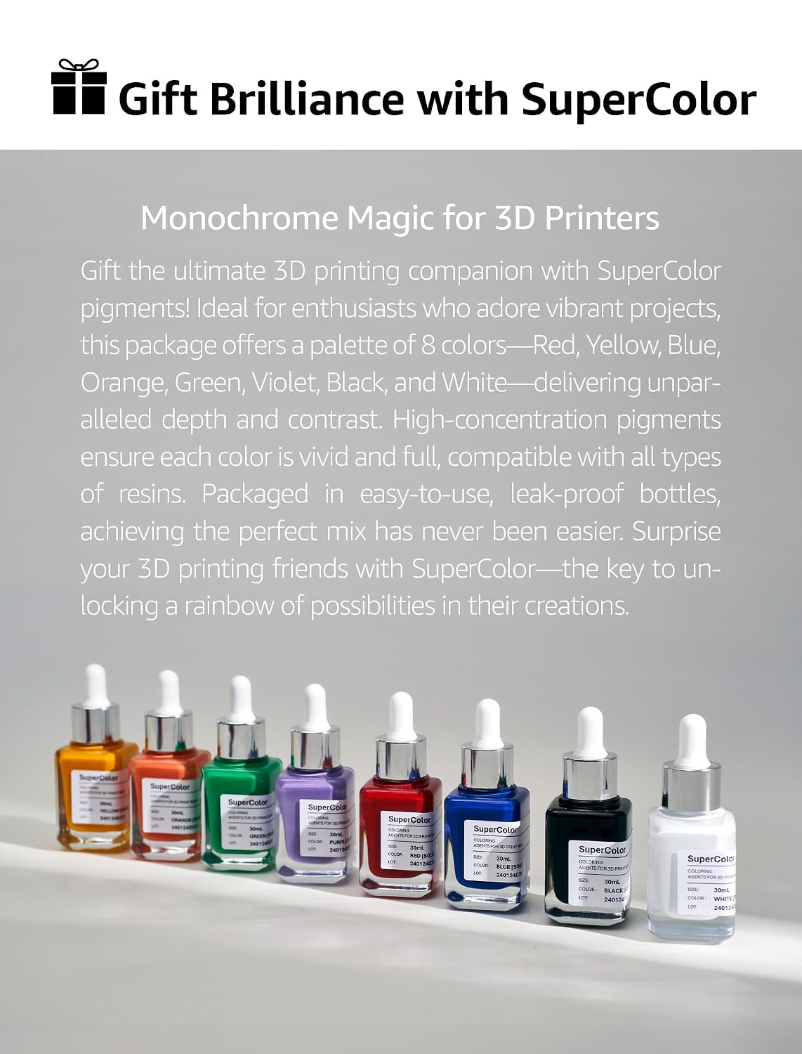 SuperColor 10x Concentrated Pigments for Epoxy & UV Resin - Solid 8 Colors for 3D Printer Resin, Made in Korea