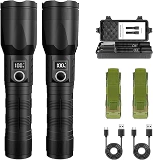 AHHZDZQ Led Brightest Flashlights High Lumens Rechargeable, 200000 Lumens Super Bright Flashlight High Powered Flashlights, Waterproof Flash Light with Cases for Emergency Camping (2PCS)