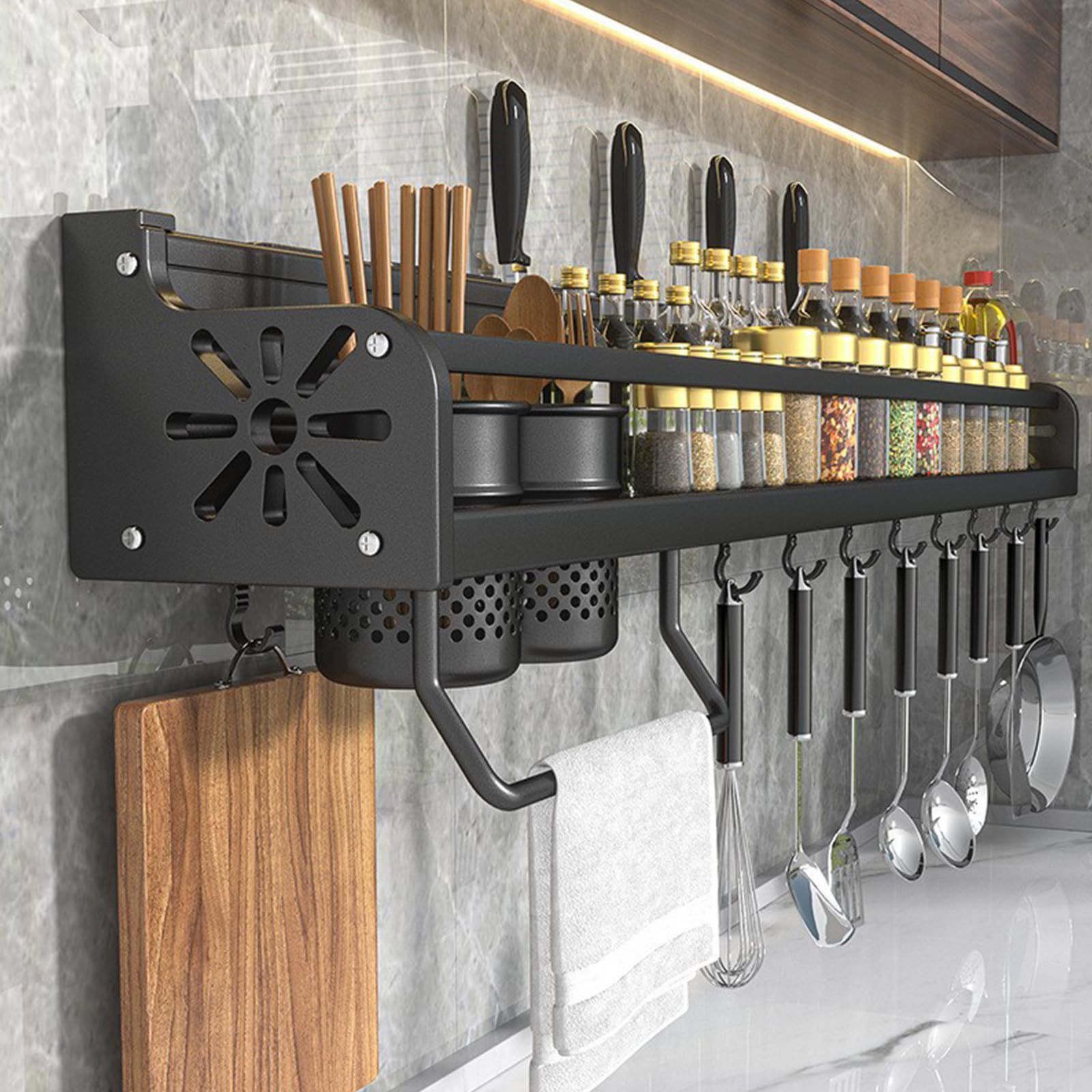 Wall Mounted Spice Rack 50cm, Kitchen Spice Organizer, Wall Cutlery Holder