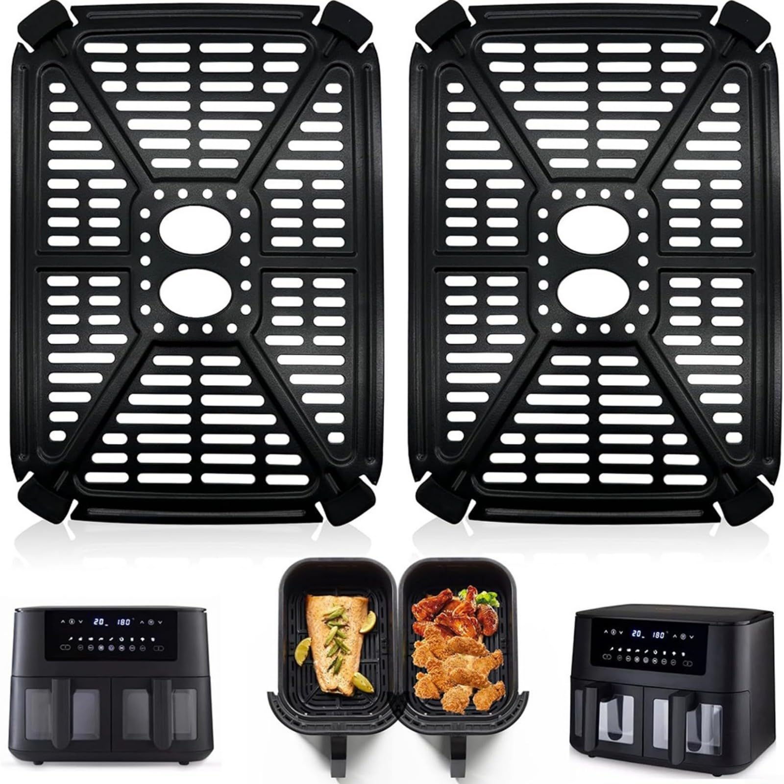 GLFLOW Air Fryer Accessories,Air Fryer Grill Pan Replacement For Double Pot Models, Stainless Steel Support Plate With Non-Stick Frying And Oil Separator(2pcs)
