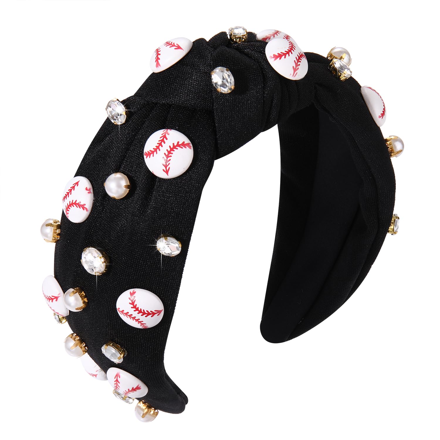 Baseball Headband Women Beaded Pearl Knotted Sports Game Day Accessories Amazon.com : Baseball Headband for Women Crystal Pearl  main image 3