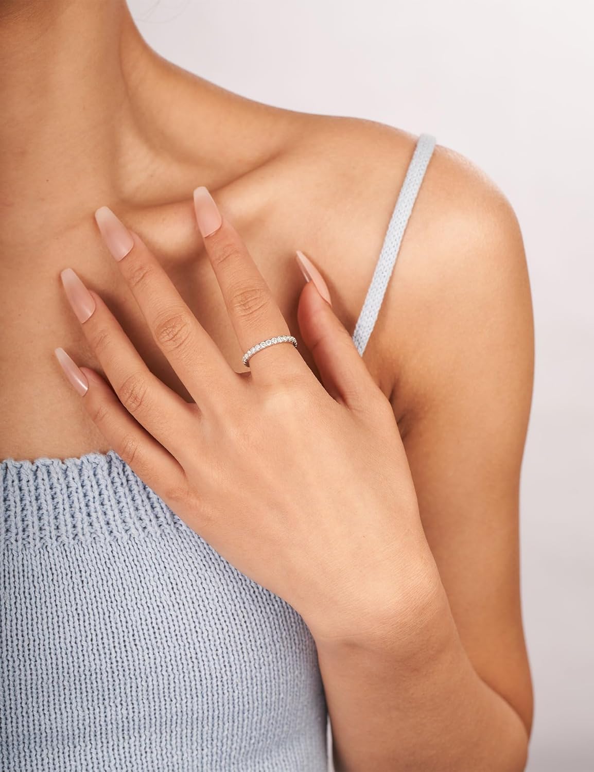 IMOLOVE Moissanite Wedding Band Wedding Rings for Women 925 Sterling Silver Rings with 18K White Gold Plated Eternity Stackable Engagement Ring Anniversary Band Size 3-12 - Image 4