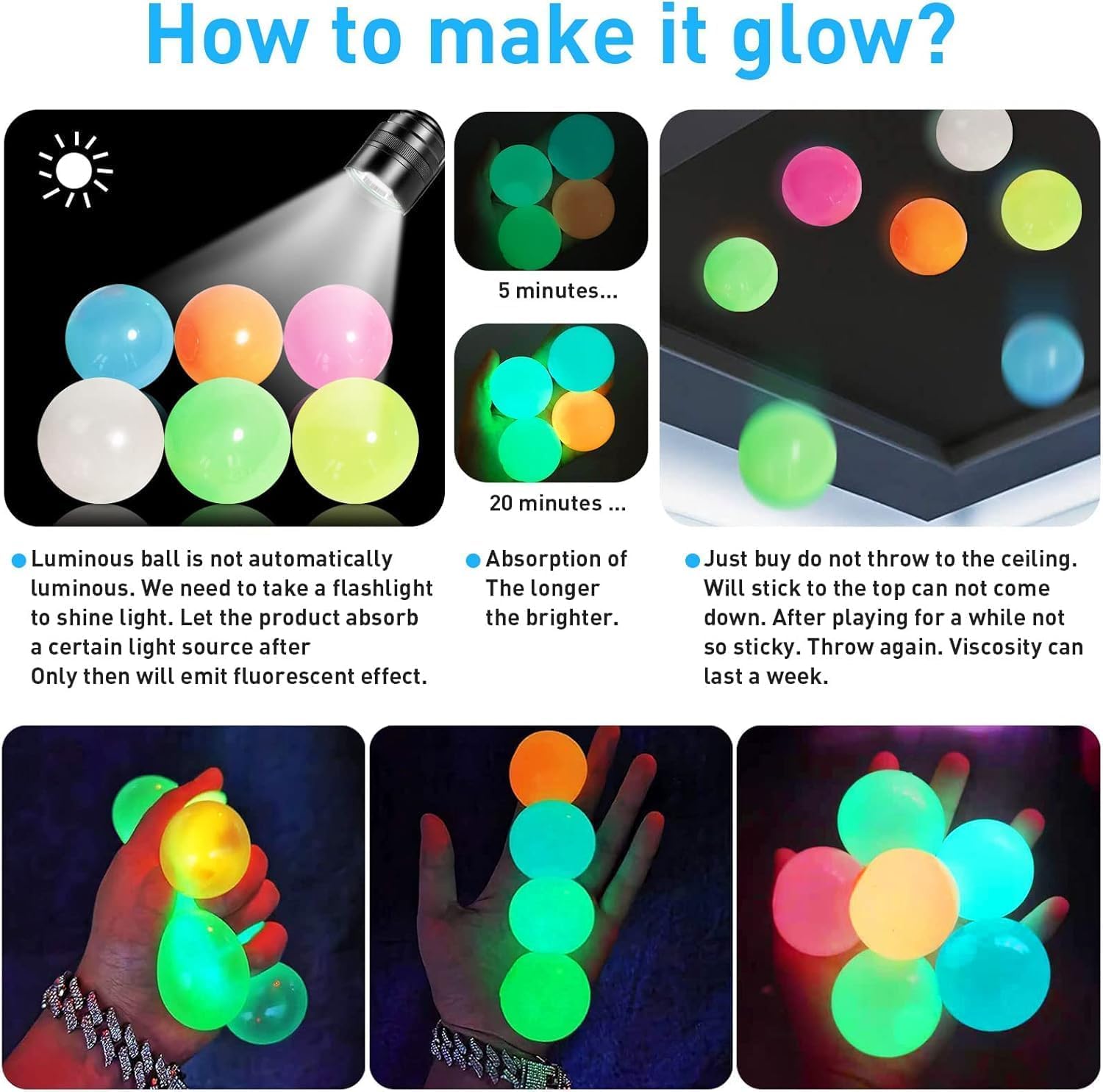 Glorbs Balls, Soft Stress Anxiety Relief Glorbs Sticky Ceiling Balls, Light Up Sensory Balls - Image 4