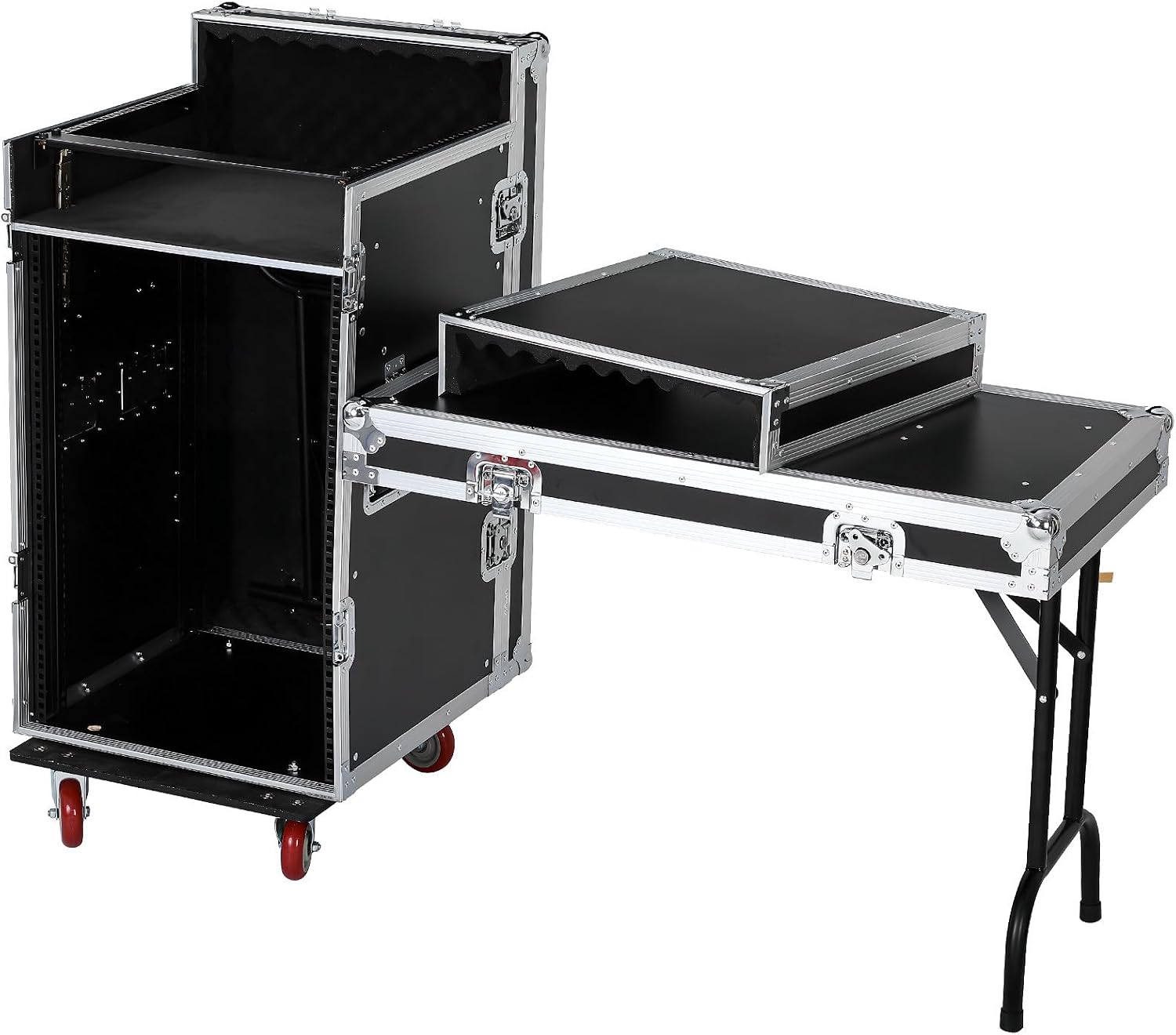 POPETPOP Recording Studio Rack: 16u Dj Road Case With Audio Mixer Stand - Portable Media Console Cabinet With Work Table For Live Events