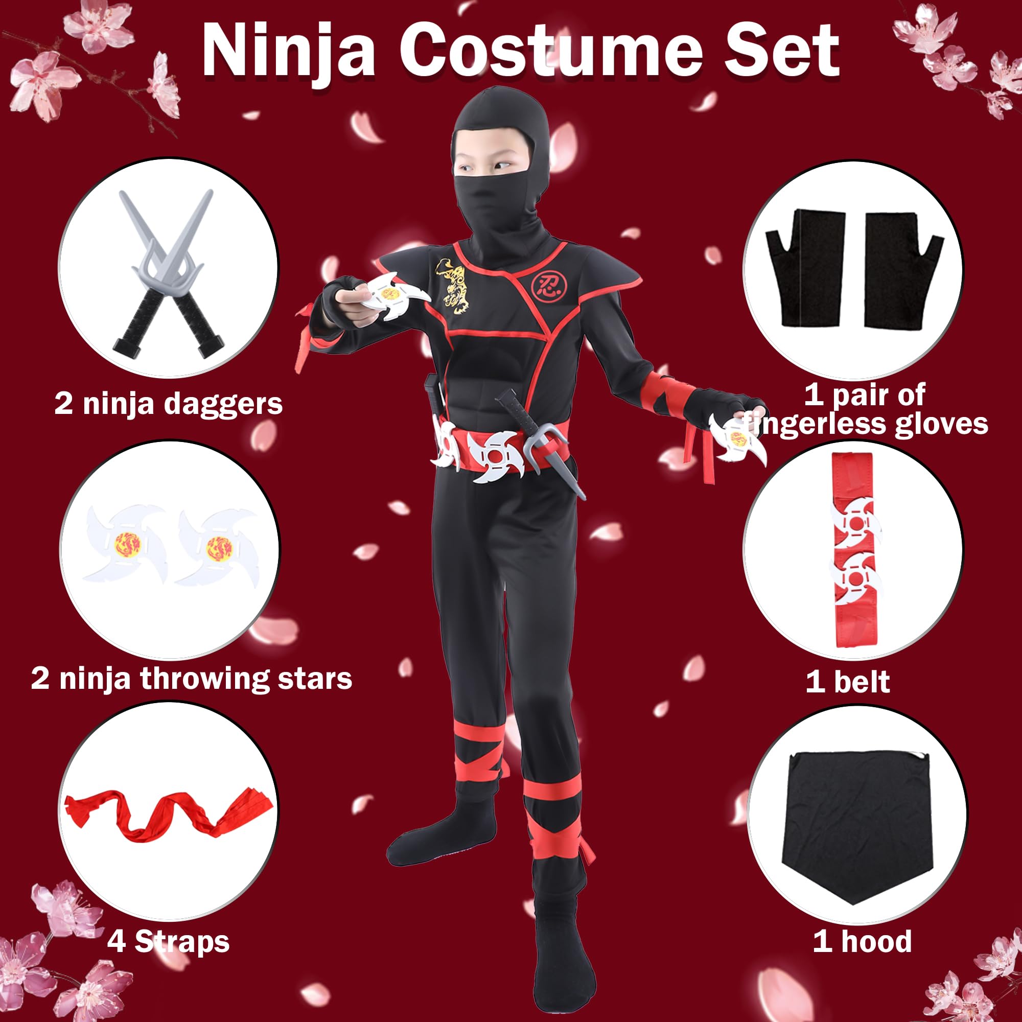 Wizland Ninja Vestito Fancy Ninja Costume Ragazzo Ninja Costume per Bambini Costume Halloween Carnevale Costume 3-13 anni