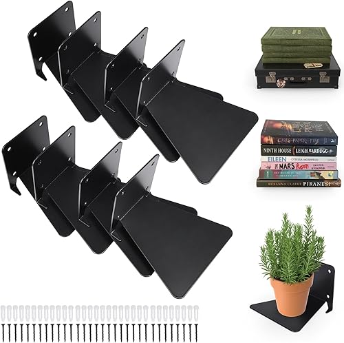 RealPlus Estantería flotante de hierro invisible flotante para libros, organizador de libros resistente montado en la pared, color negro (paquete de