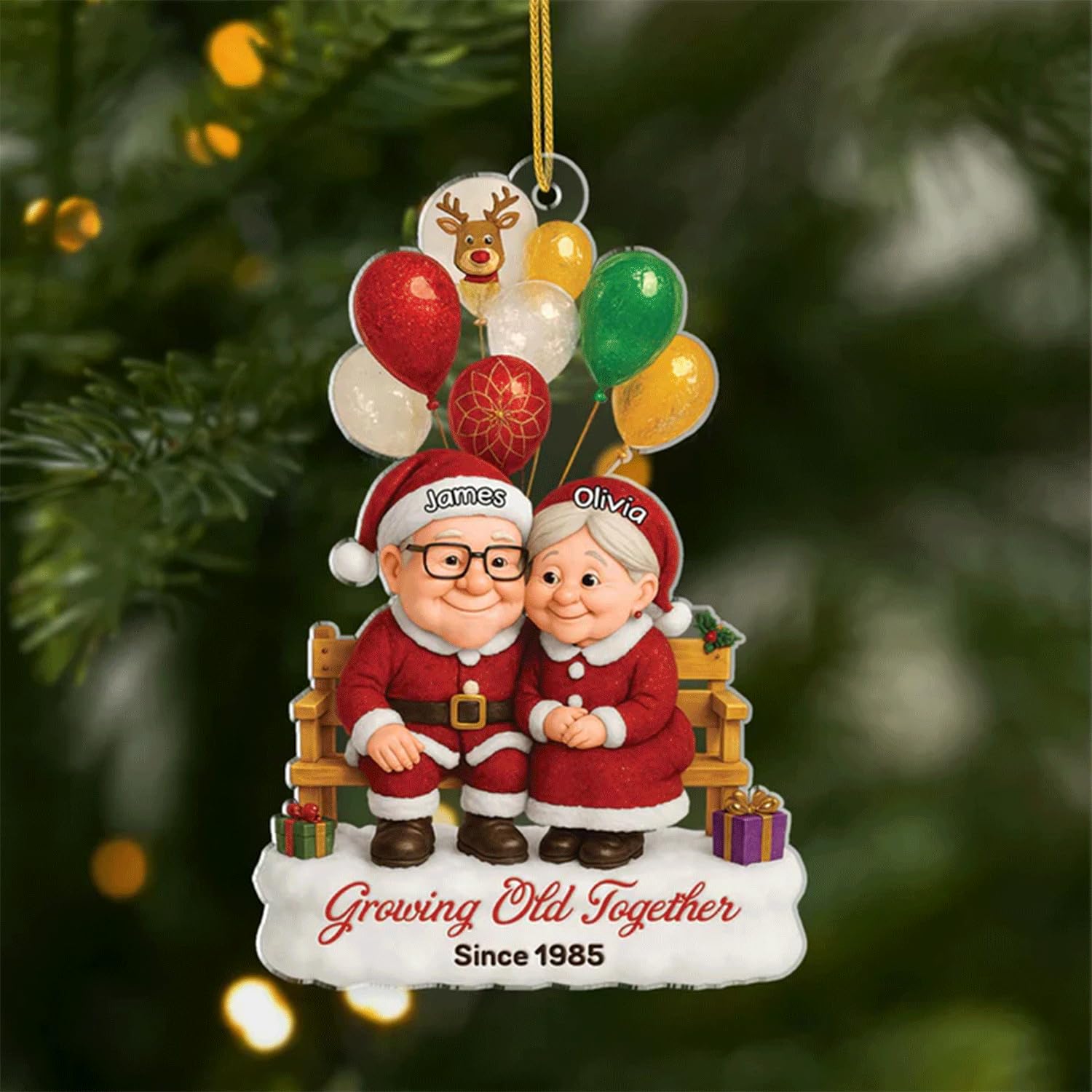 Personal Chic Personalised Ornament - Growing Old Together Since - Gift for couples xmas, personalised couple christmas decorations, reindeer christmas tree decorations (model #15)