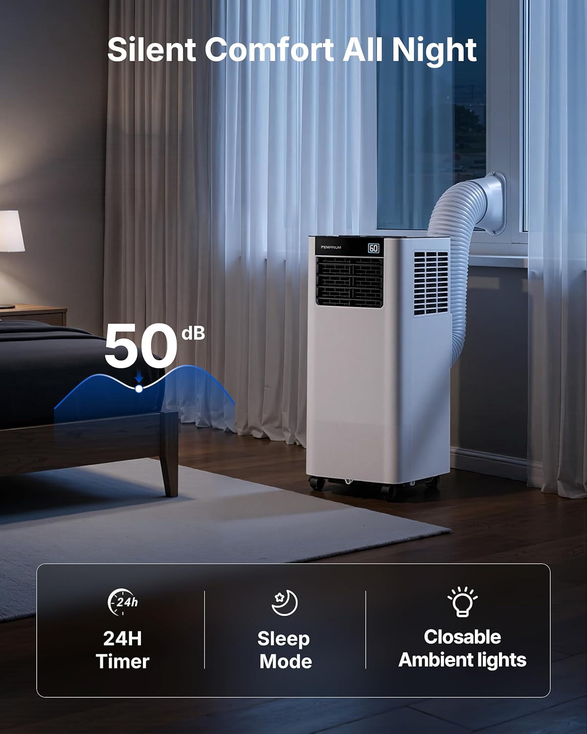 8,000 BTU Portable Air Conditioner with WIFI Enabled, Smart Portable AC for rooms up to 350 Sq.ft., 3-in-1 Room Air Conditioner with Cool, Dry, Fan, Sleep Modes, APP/Voice/Remote Control