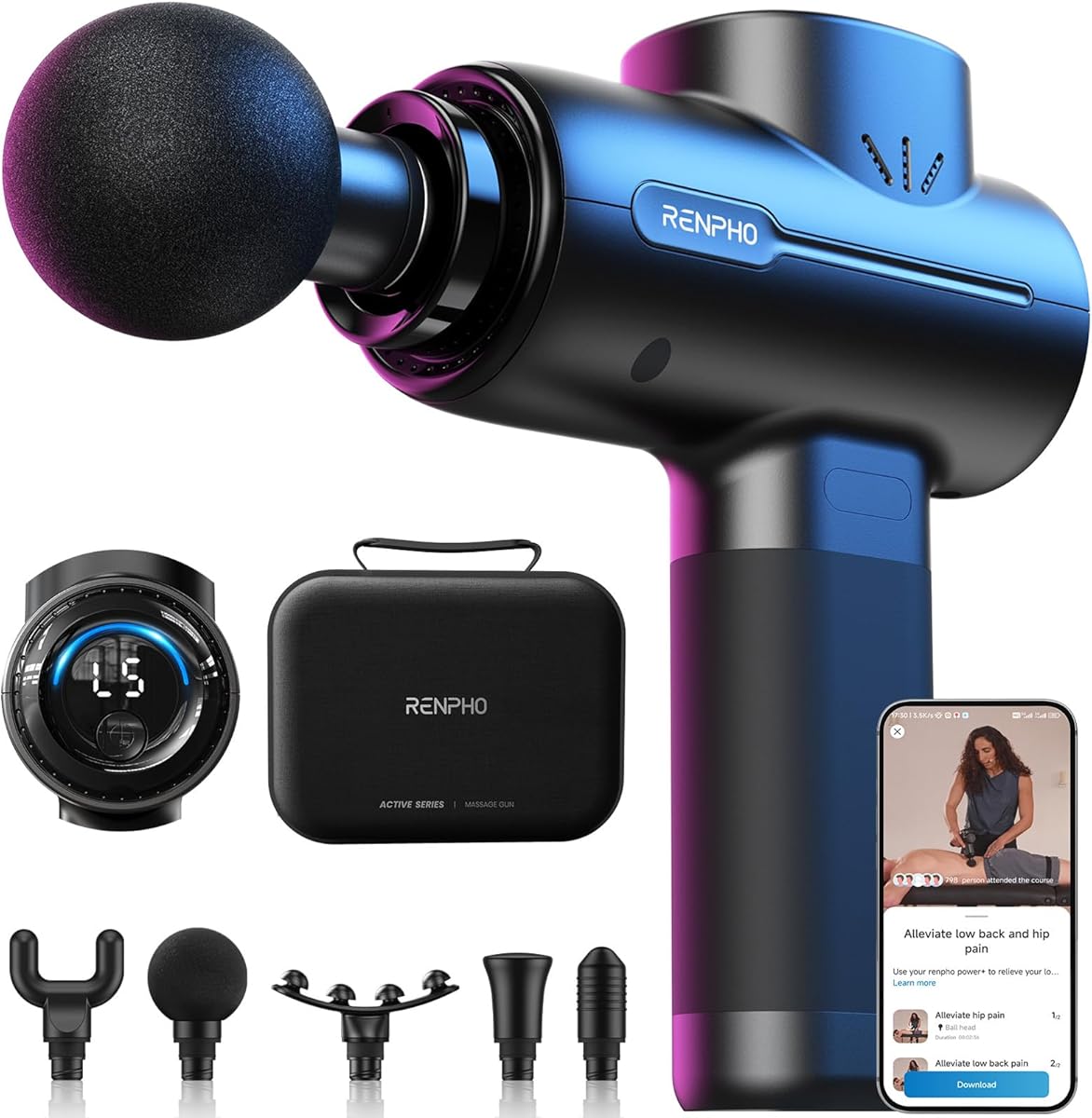 RENPHO Massage Gun Deep Tissue FSA Eligible, Christmas Birthday Gifts for Women Men, HSA Portable Percussion Muscle Massager with Bluetooth, Handheld Device for Back and Neck, Carry Case