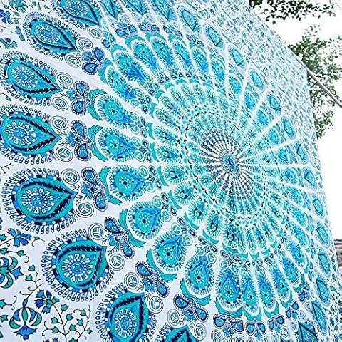 Aakriti Gallery Tapestry Single hippie mandal Wall Hanging Art Decor Mandala Tapestries Hippie Dorm 84X55 inches (Blue) Cover